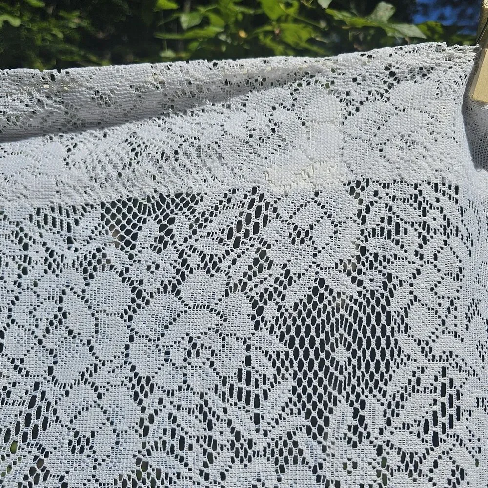 Pair Of Romantic White Floral Lace Curtain Panels - Cottagecore, Country 40x60